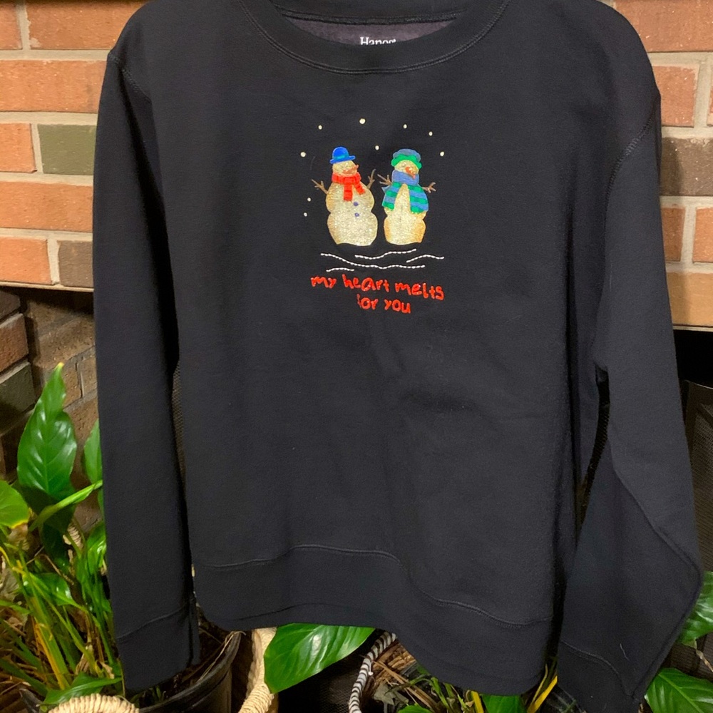 XL Romantic  "My Heart Melts For You" Snowman & Girl Top